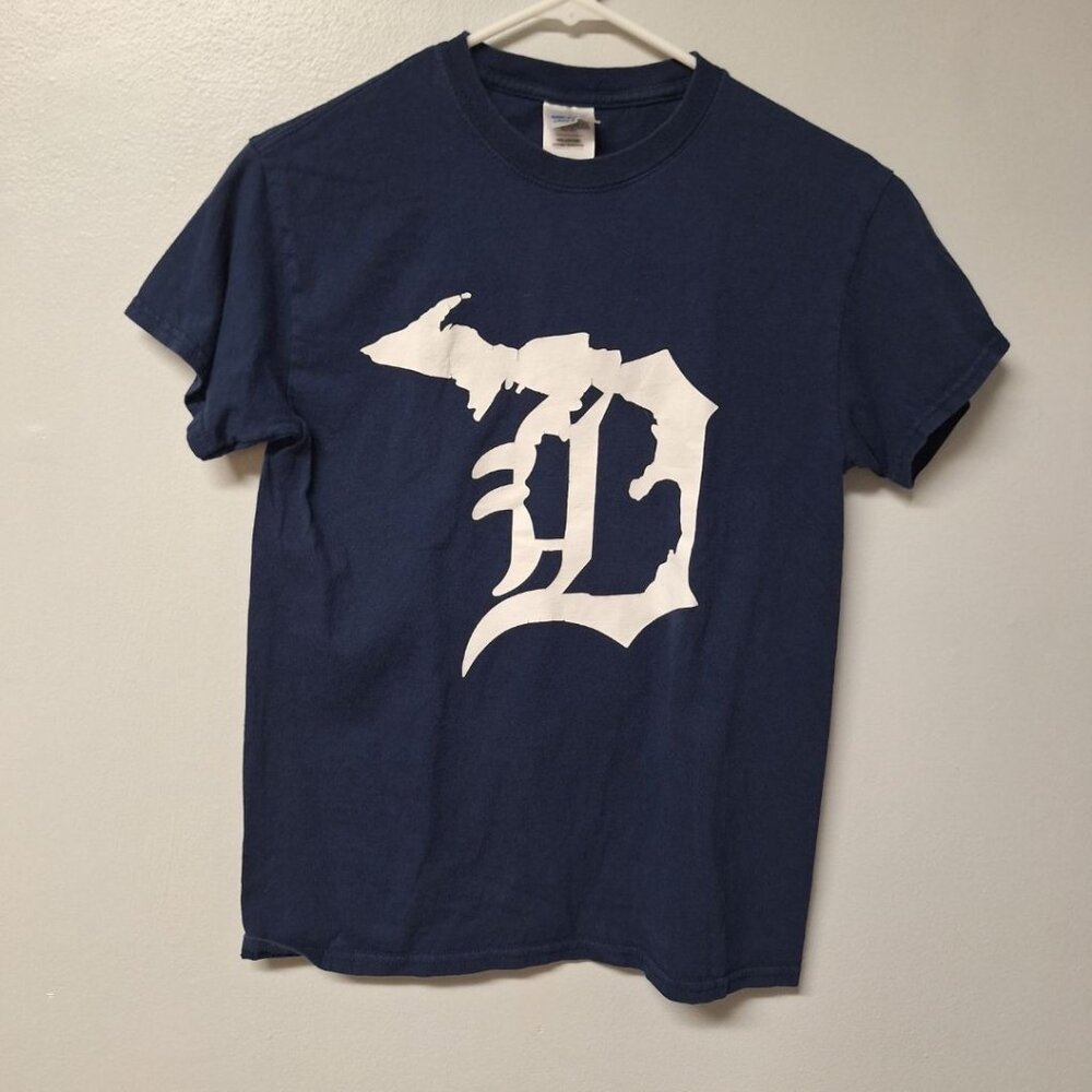 Detroit‎ Tigers Michigan Tee Shirt Blue White Gildan Mens Small Baseball Pride